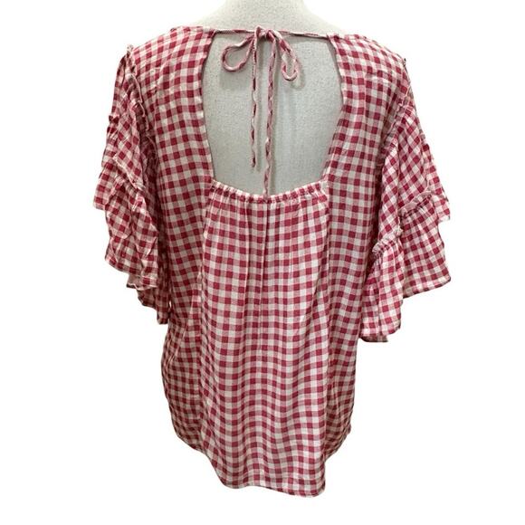 Maurices Red White Gingham Flutter Ruffle Sleeves Top Medium - Picture 2 of 3